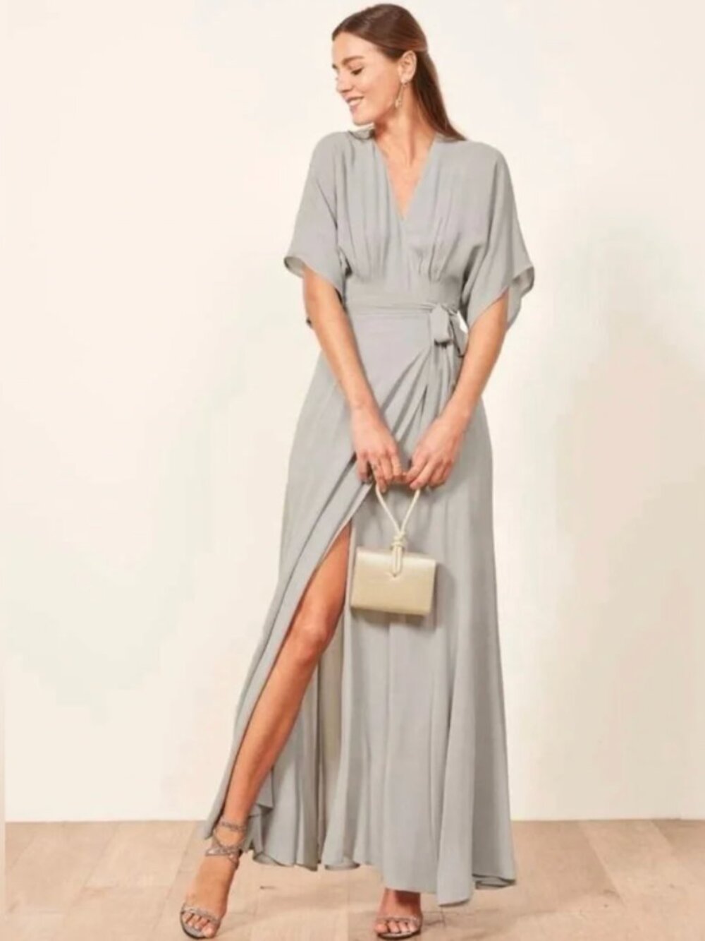 NWT Reformation Winslow Wrap Dress w Garment Bag!! (Size S, Fog)